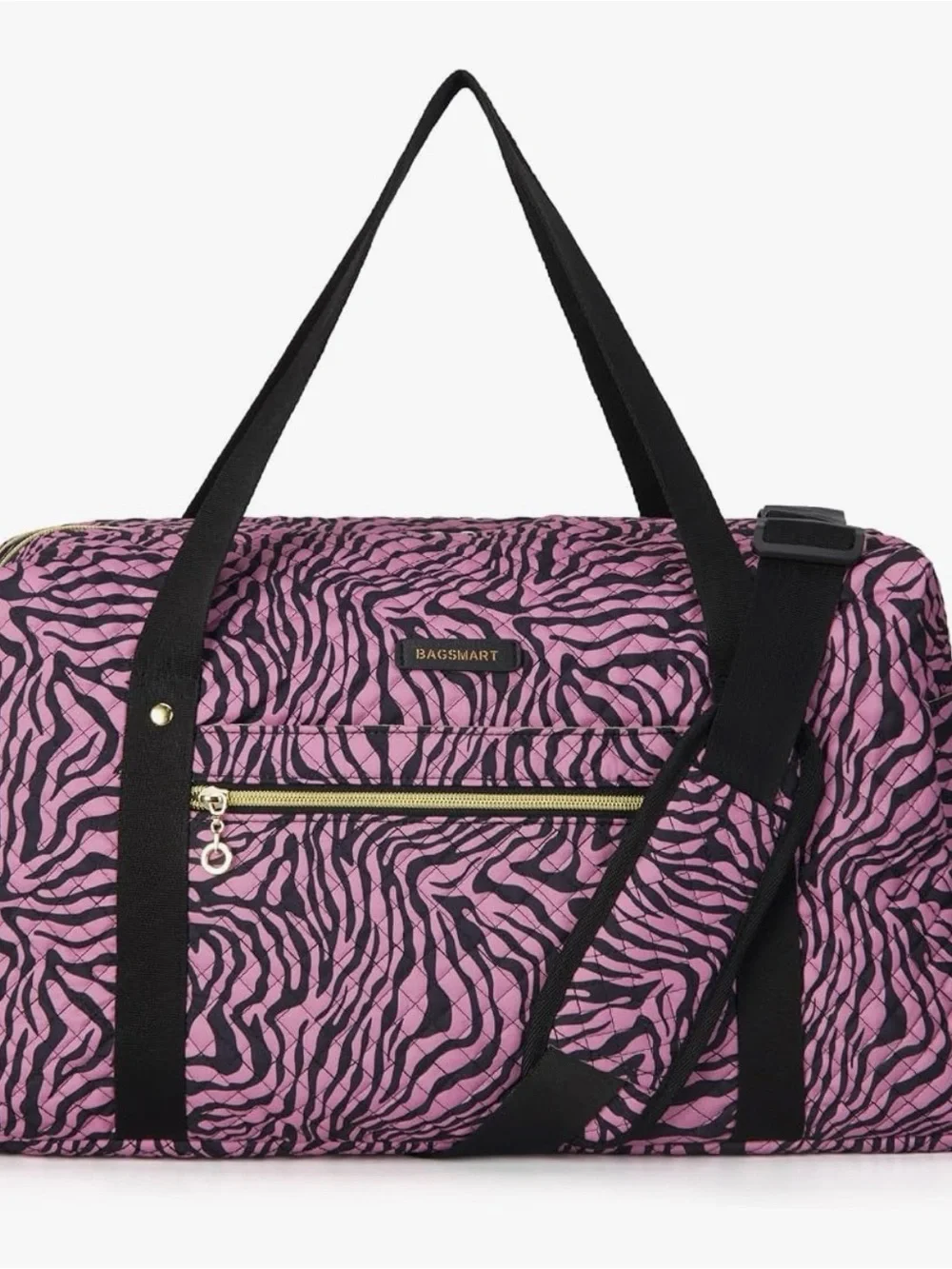 Pink Zebra-Print Travel Duffel Bag with Black Straps - Picture 3 of 7